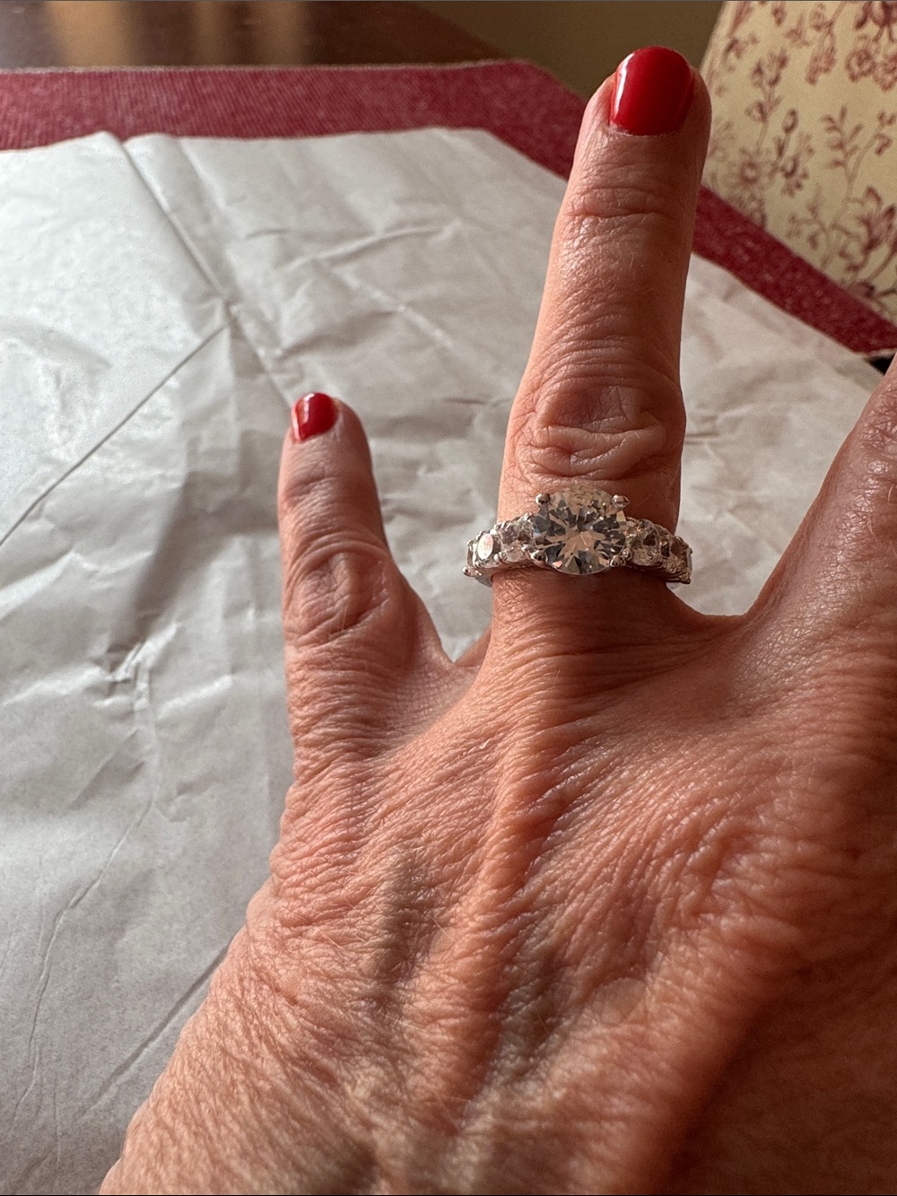Sparkling Silver-Tone Cubic Zirconia Engagement Style Ring -size 6.5 - 7 - Picture 5 of 6